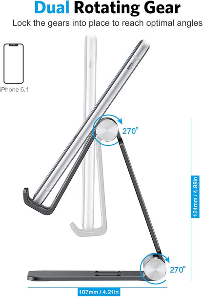 OMOTON Foldable Cell Phone Stand, C4 Portable Aluminum Phone Holder, Adjustable Phone Dock Cradle for iPhone 17/16/15 Pro Max Air, Small Tablets, Smart Phones, Women Men Gift for Fathers Day, Silver
