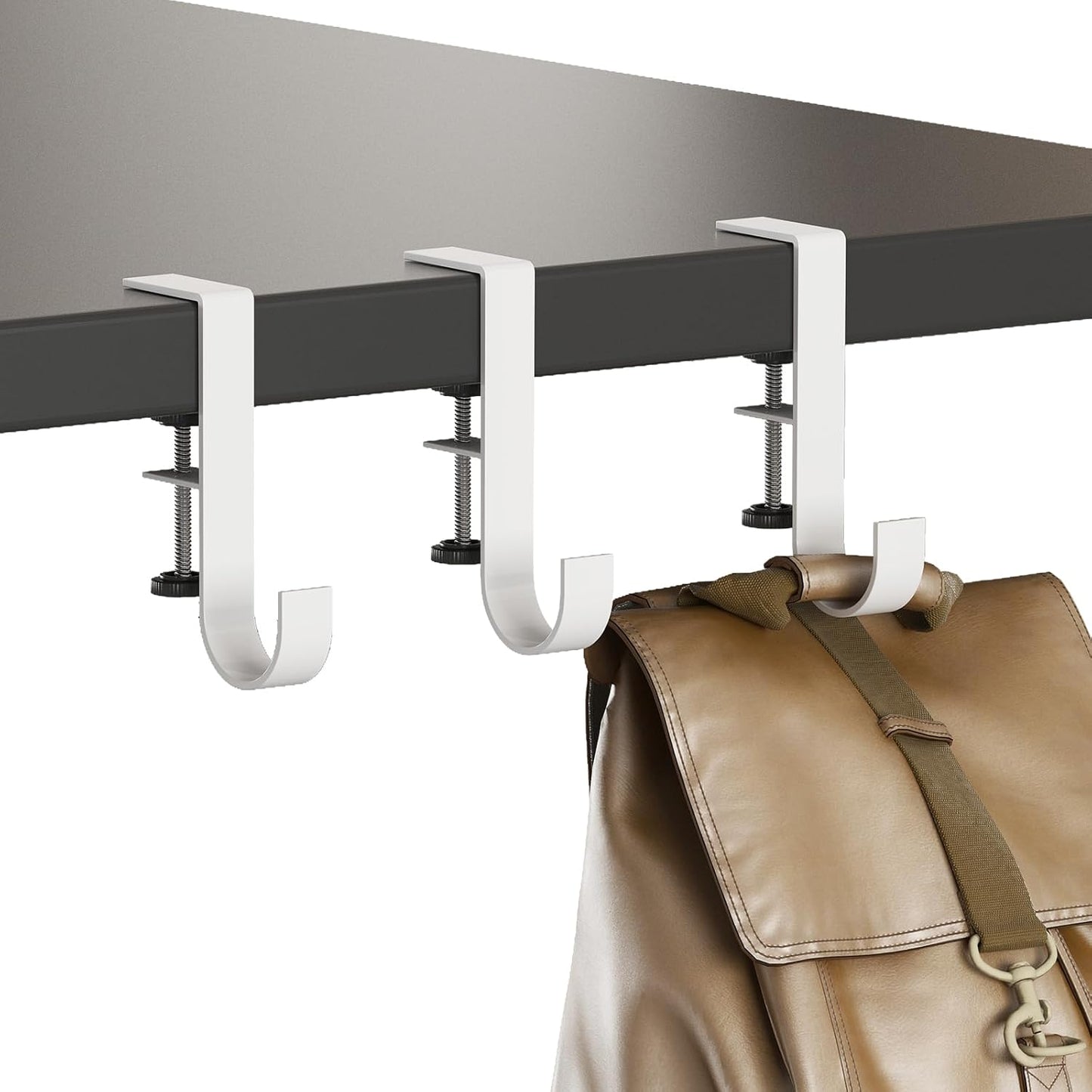 Adjustable Clamp-On Under Desk Hook - 3 Pack Heavy Duty Hanger, Sturdy Steel Holds for Purses & Backpacks, Space-Saving Organizer for Office Desks