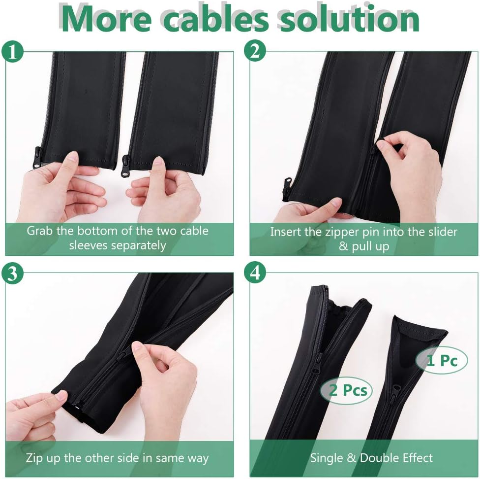 Flexible Cable Management Sleeve with Zipper - Extendable Cord Organizer System Wrap Wire Cable Cover Sleeve Holder, Keep Home & Office Clean Safe Protector for TV/Media, Beige, 39 Inches, 2 Pcs