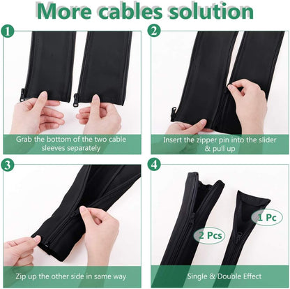 Flexible Cable Management Sleeve with Zipper - Extendable Cord Organizer System Wrap Wire Cable Cover Sleeve Holder, Keep Home & Office Clean Safe Protector for TV/Media, Beige, 39 Inches, 2 Pcs