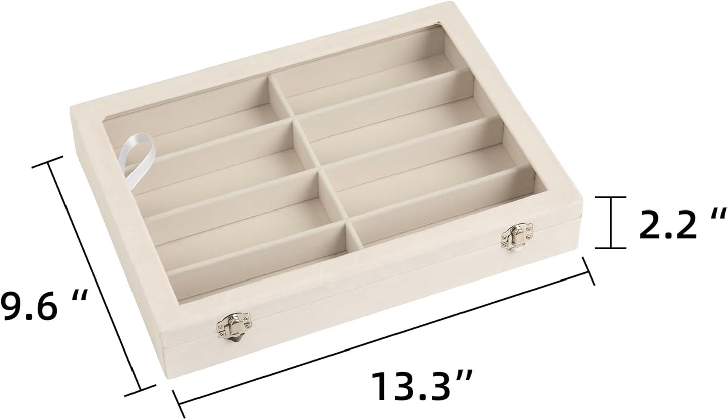 Frebeauty Sunglass Organizer,Velvet Glasses Organizer,8-Slot Sunglasses Tray for Drawer, Men's/Women's Sunglasses Box, Glasses Holder for Watch Stackable Eyeglass/Eyewear Display Tray(Beige)
