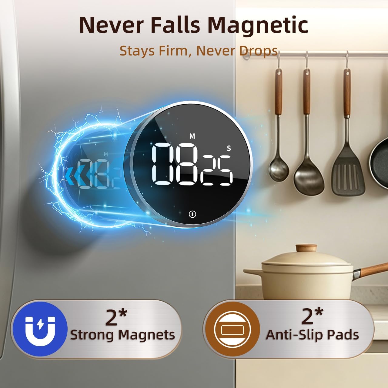 VOCOO Digital Kitchen Timer - Magnetic Countdown Countup Timer with Large LED Display Volume Adjustable, Easy for Cooking and for Seniors and Kids to Use (Space Grey)