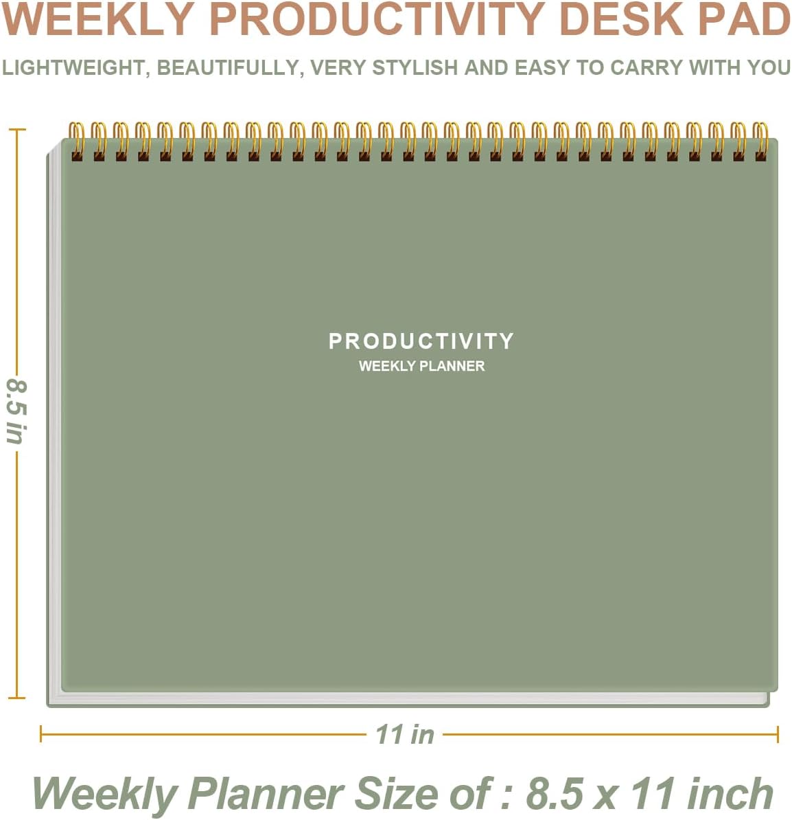 Weekly Productivity Planner - 8.5" x 11" Dashboard Desk Notepad Has 6 Focus Areas to List Tasks for Goals, Projects, Clients, Academic or Meal-Organize Your Daily Work Efficiently, 54 Weeks, Green