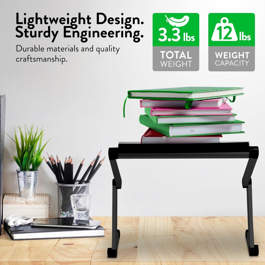 Uncaged Ergonomics Adjustable Book Holder, Tablet & Laptop Stand, Aluminum Portable Reading Stand for Textbooks & Cookbooks, Recipe Holder for Kitchen Counter, Black