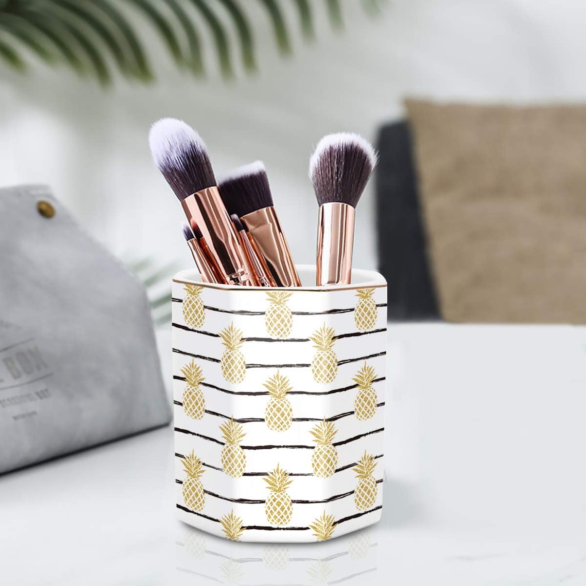 Pen Holder, Pencil Holder for Desk, Marble Desk Organizer Cute, Durable Ceramic Pencil Cup, Decorative Makeup Brush Holder Cup, Stationery Holder for Office, Home, Gray Marble