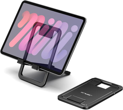 JSAUX Universal Tablet Stand, Portable Foldable Tablet Holder for Desk Compatible with iPad mini/Air, Samsung Galaxy Tab, Kindle Fire, Steam Deck, Switch 2, ROG Ally, iPhone and Other Tablets-Gray