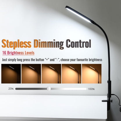 LED Desk Lamp with Clamp, Clamp Light, Tall Desk Lamp with Long Gooseneck, 11W, 850 LMS, 3 Color Modes, 10 Brightness Levels, Eye-Caring, Clip on Desk Light for Reading, Home, Office