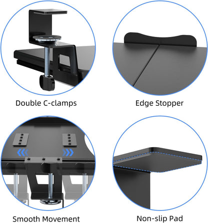 suptek Keyboard Tray Under Desk Pull Out with C Clamp Mount, Computer Keyboard & Mouse Tray, 25.6 (30 Including Clamps) x 11.8 inch Slide-Out Platform Computer Drawer for Typing, Black, DSF1