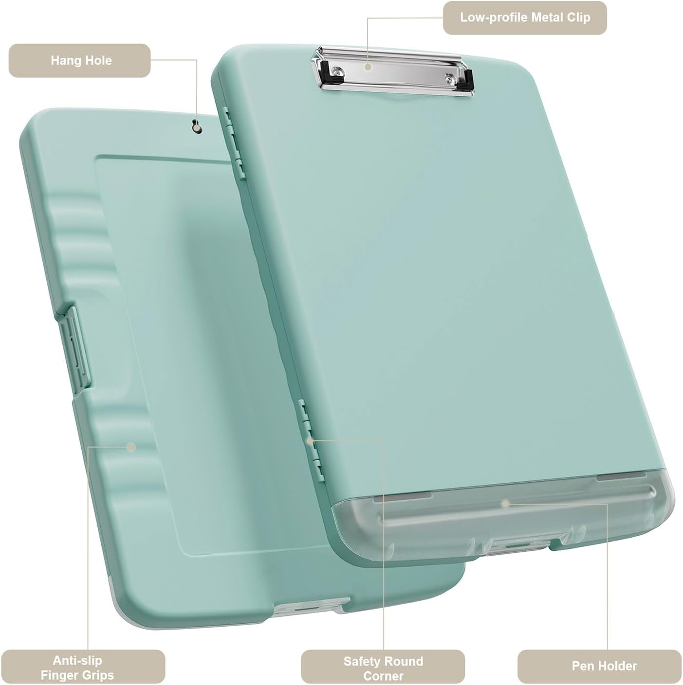 Piasoenc Clipboard with Storage, 8.5 x 11 Organization Box with Pen Holder and A4 Legal Paper Folder, Folio & Side-Opening, Low Profile Clip,for Nurses,Teachers, Size 14 x 9.6 x 1.2 in, Black