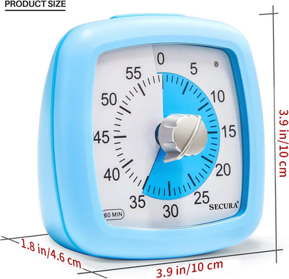 Secura 60-Minute Visual Timer, Silent Study Timer for Kids and Adults, Time Clocks, Time Management Countdown Timer for Teaching (Black & Cloud)