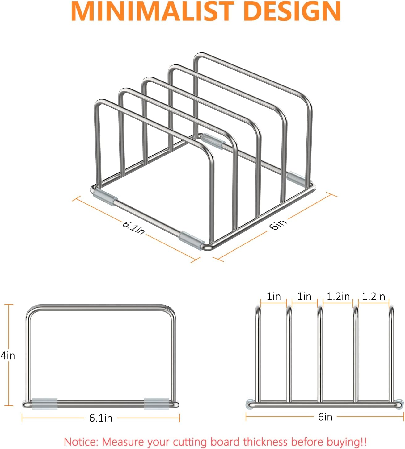 KORRTFID Cutting Board Holder Stand, Chopping Board Storage Rack, Cutting Board Organizer, 304 Stainless Steel Chopping Board Holder, Cookie Sheets Organizer 1.0+1.2 Inch Width Slots(Large)