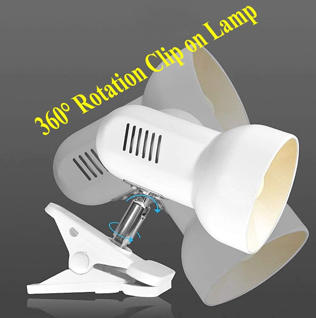 RONG&LAN Clip lamp,360° Rotation Clip on Lamp Portable Book Reading Light,Clamp on Desk/Table/Bunk Bed/Cupboard Home Lighting, (Desk lamp,Seven Colors for Your Choice) (White,2)