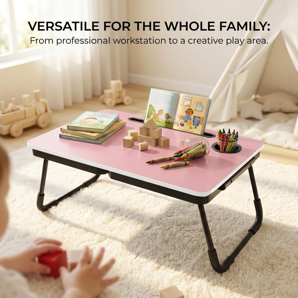 BUYIFY Foldable Laptop Bed Desk for Couch, Sofa - Large Lap Desk Tray Table with Cup Holder and Tablet Slot - Portable Notebook Stand for Eating, Writing, Studying and WFH -NEW-006-USA Original Patent