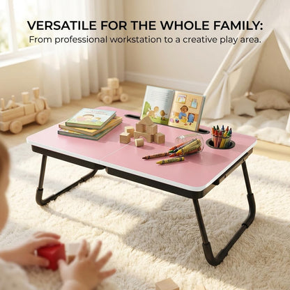 BUYIFY Foldable Laptop Bed Desk for Couch, Sofa - Large Lap Desk Tray Table with Cup Holder and Tablet Slot - Portable Notebook Stand for Eating, Writing, Studying and WFH -NEW-006-USA Original Patent