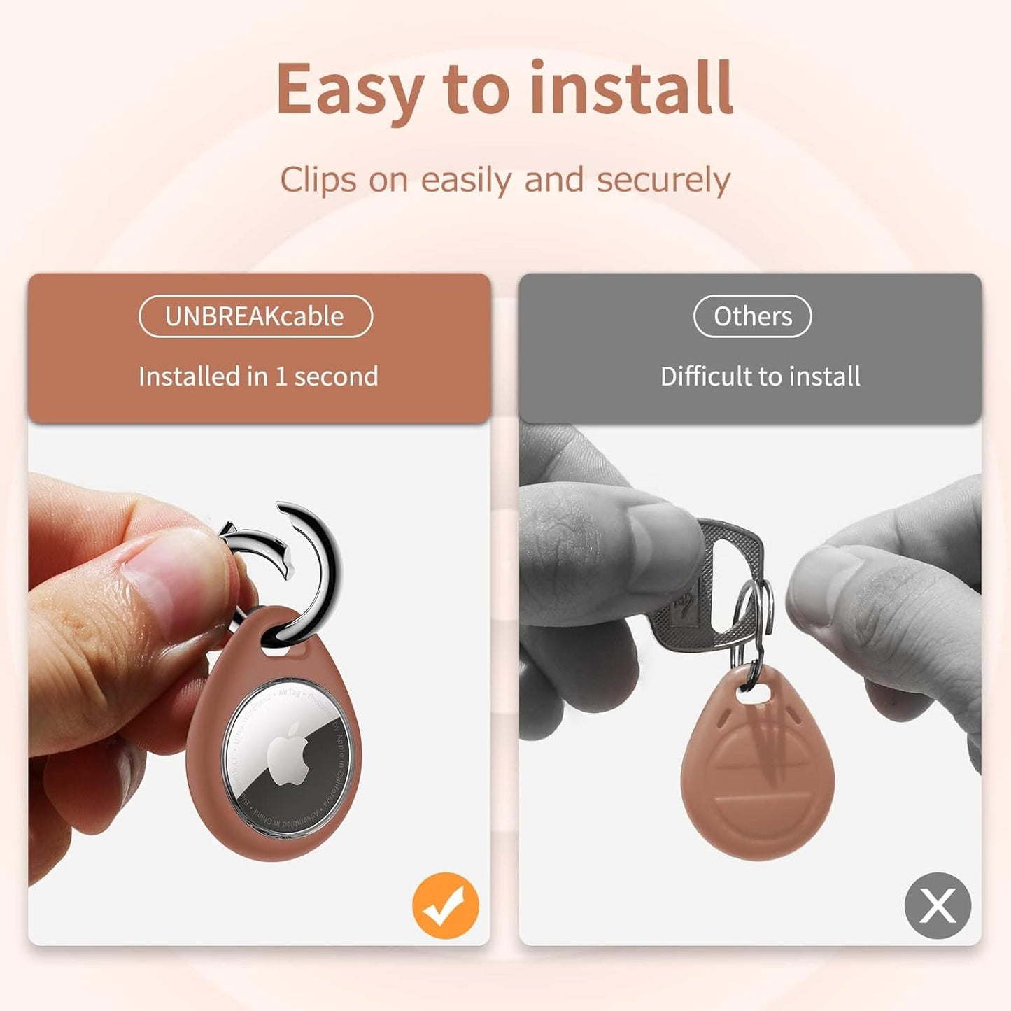 UNBREAKcable AirTag Holder for Apple - 4 Pack Air Tag Case [Fit Tightly Design] [Easy to Install] [Hold Securely] Waterproof TPU Protective Cover with Metal Keychain for Kids,Pet,Luggage,Backpack,Keys