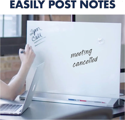 Quartet Glass Whiteboard Desktop Panel, Magnetic, 17" x 23", Dry Erase Surface, Includes Accessory Trays, 1 Marker and 2 High-Power Magnets, White (GDP1723W)