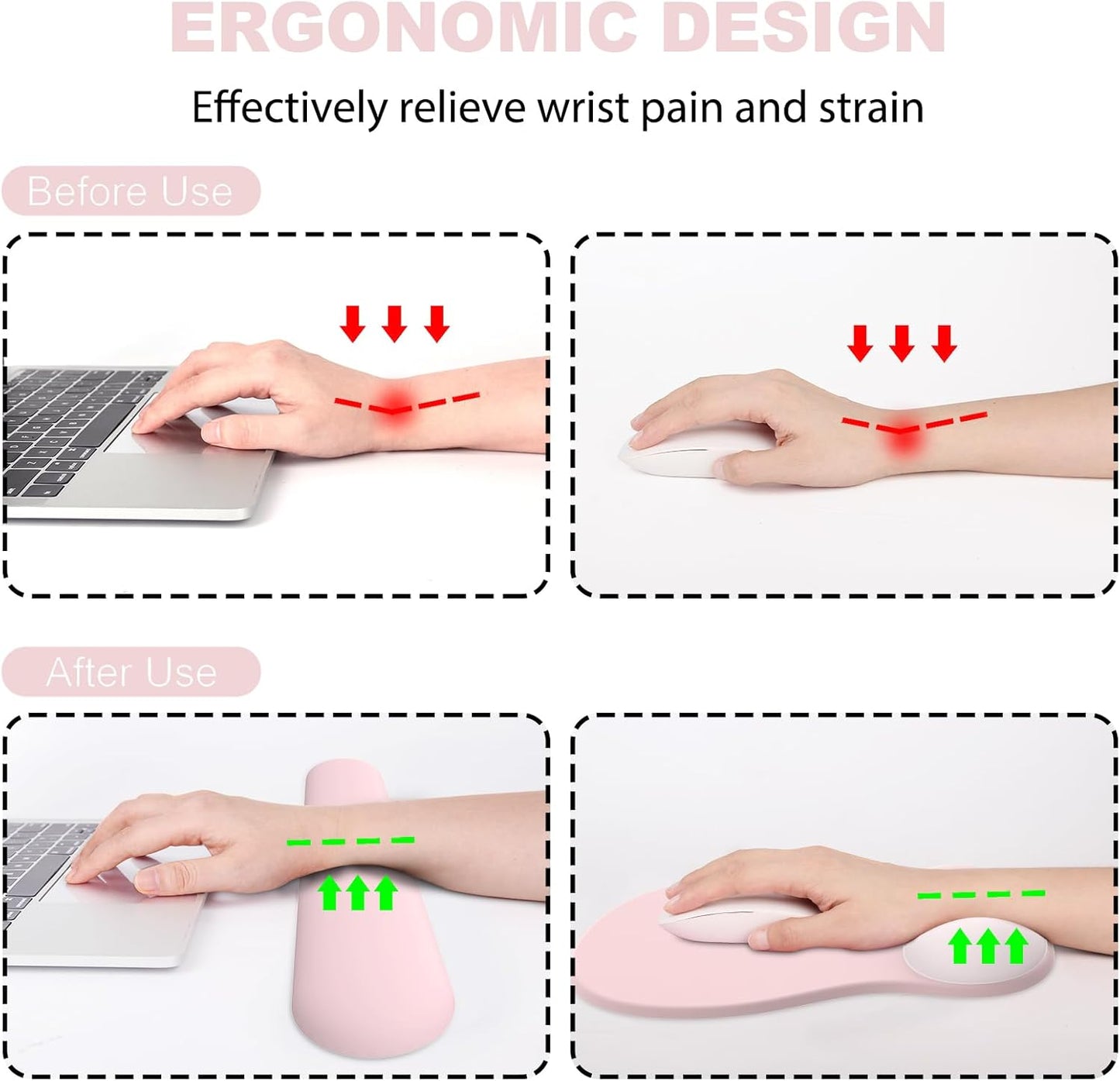 Ergonomic Mouse Pad with Wrist Rest and Keyboard Wrist Rest, Gel Mousepad and Wrist Rest for Computer Keyboard, Pain Relief, Non-Slip PU Base, Mouse Pad with Wrist Support for Gaming, Office, Brown