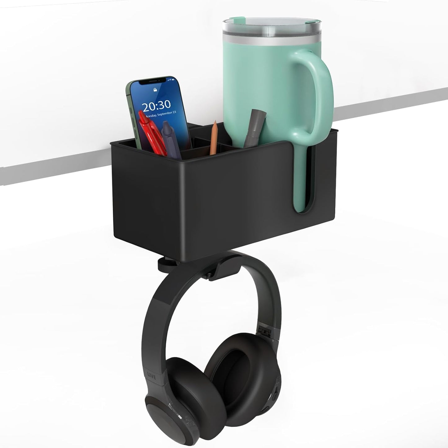 Deeper Desk Cup Holder, OOKUU Anti-Spill Cup Holder for Desk or Table, Sturdy and Durable, Easy to Install, Enough to Hold Coffee Cups, Water Bottles, Gaming PC Office Accessories, Black