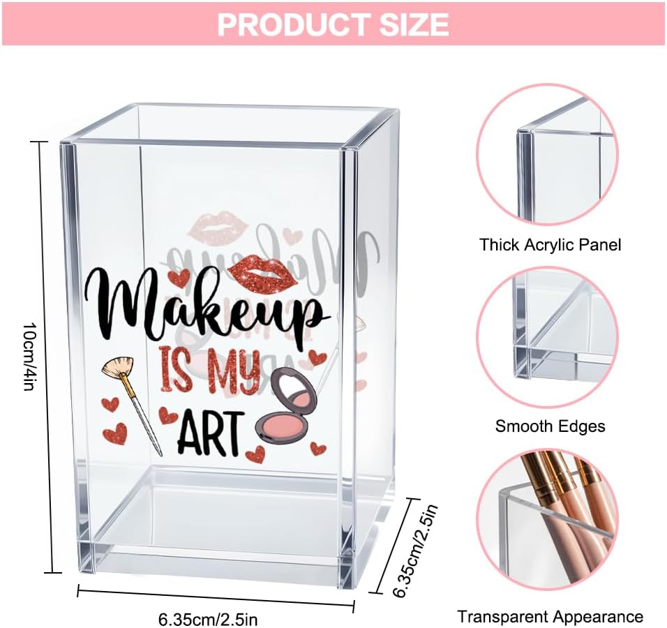 Better Late Than Ugly Acrylic Makeup Brush Organizer Holder, Self Affirmations Desk Acrylic Brushes Storage, Make Up Artist Gifts, Birthday Gifts for Her Wife Sister Friend Makeup Lovers