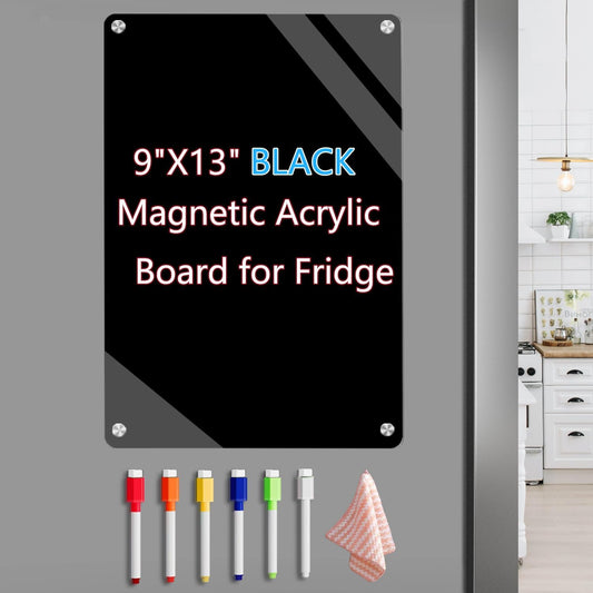 9"x13" Clear Weekly Meal Planner Magnetic Acrylic Board,Acrylic Magnetic Dry Erase Board for Fridge, Magnet Week Calendar for Refrigerator Includes 6 Colors Markers