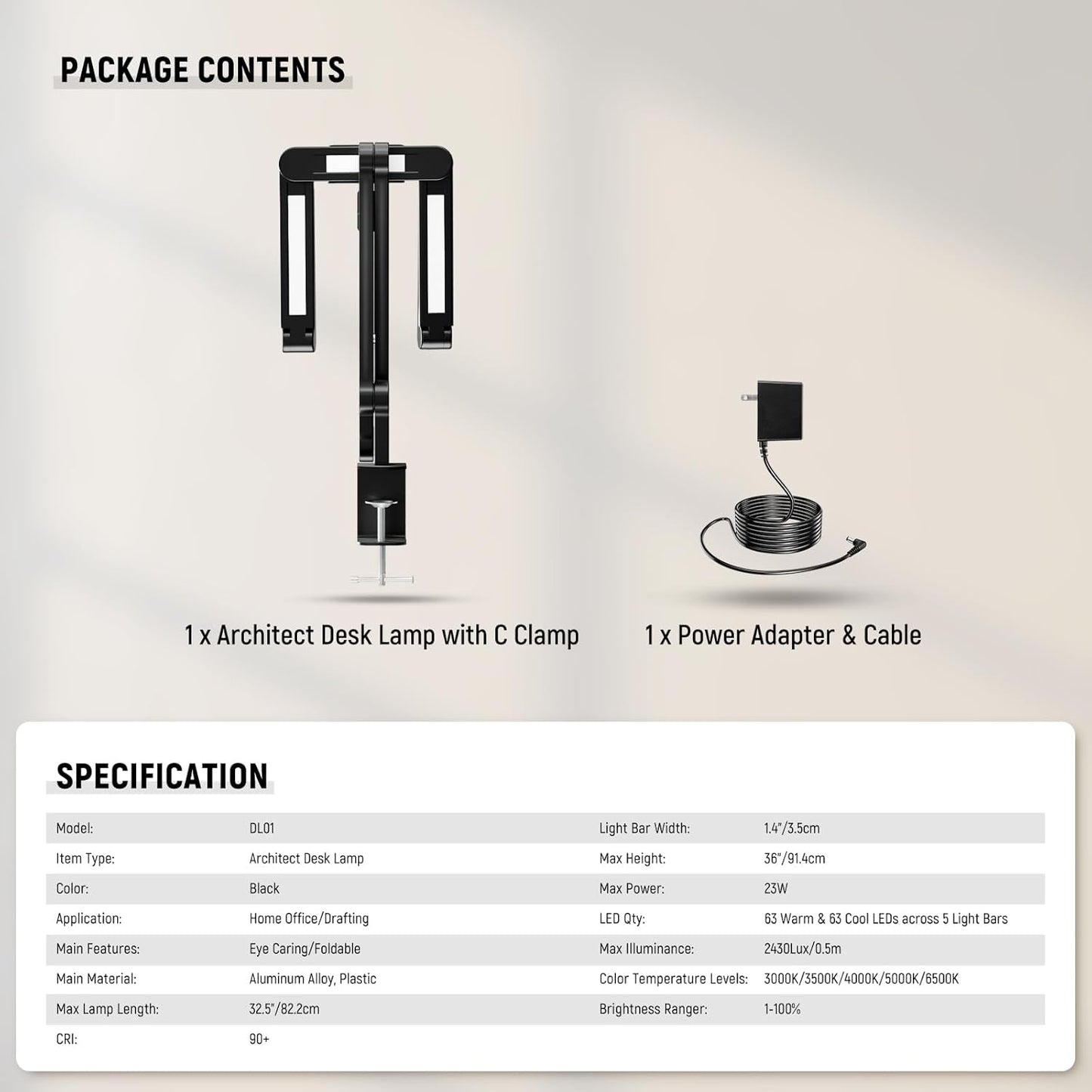 NEEWER Entry Level Version 32" LED Light with Clamp for Desk Home Office Dorm Designer Drafting, 20W Dual Computer Monitor Architect Lamp Bar, Flexible Overhead 2200lux/Remote/5 Modes CRI80+, N21