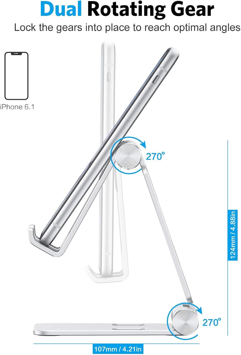 OMOTON Foldable Cell Phone Stand, C4 Portable Aluminum Phone Holder, Adjustable Phone Dock Cradle for iPhone 17/16/15 Pro Max Air, Small Tablets, Smart Phones, Women Men Gift for Fathers Day, Silver