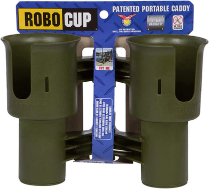 ROBOCUP, (White), Patented Clamp On Boat Cup Holder |Multifunction Dual Drink Caddy for Fishing Poles, Tools, Net, Gaff |Portable Storage for Boating, Beach, Umbrellas, Golf Carts, Strollers