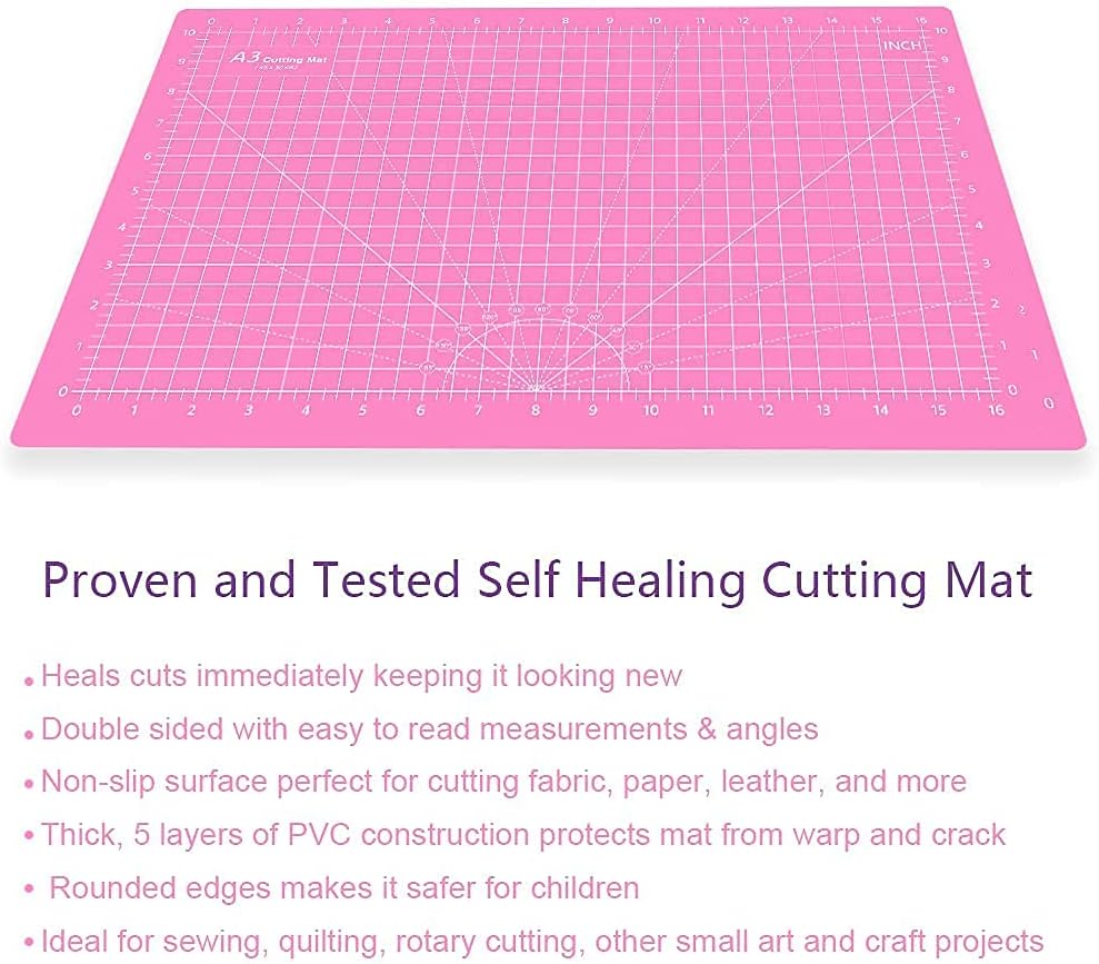 HEADLEY TOOLS 18" x 24" Thickened Self Healing Cutting Mat, A2 Rotary Cutting Sewing Mat for Crafts, Double Sided 5-Ply Table Cutting Board for Fabric Quilting Leather Arts Hobby Project, Grey/Black