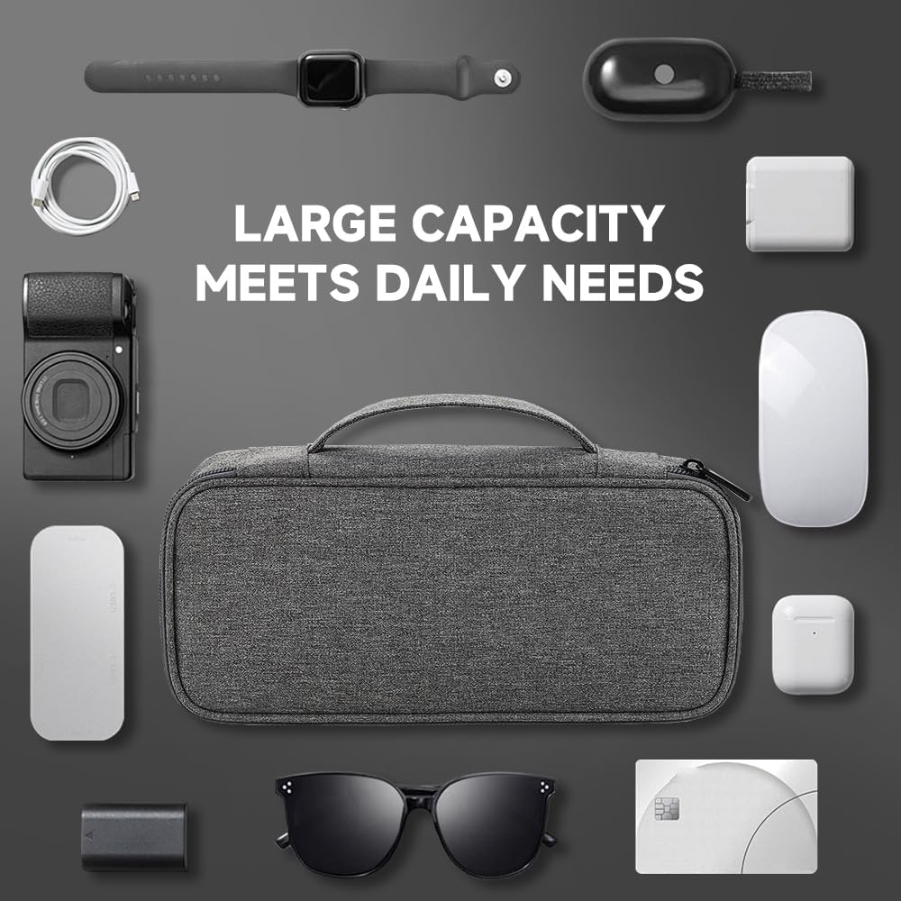 Teskyer Tech Organizer Pouch – Portable Waterproof Electronics Bag with Compartments for Cables, Chargers, Earbuds & Phone (Black)