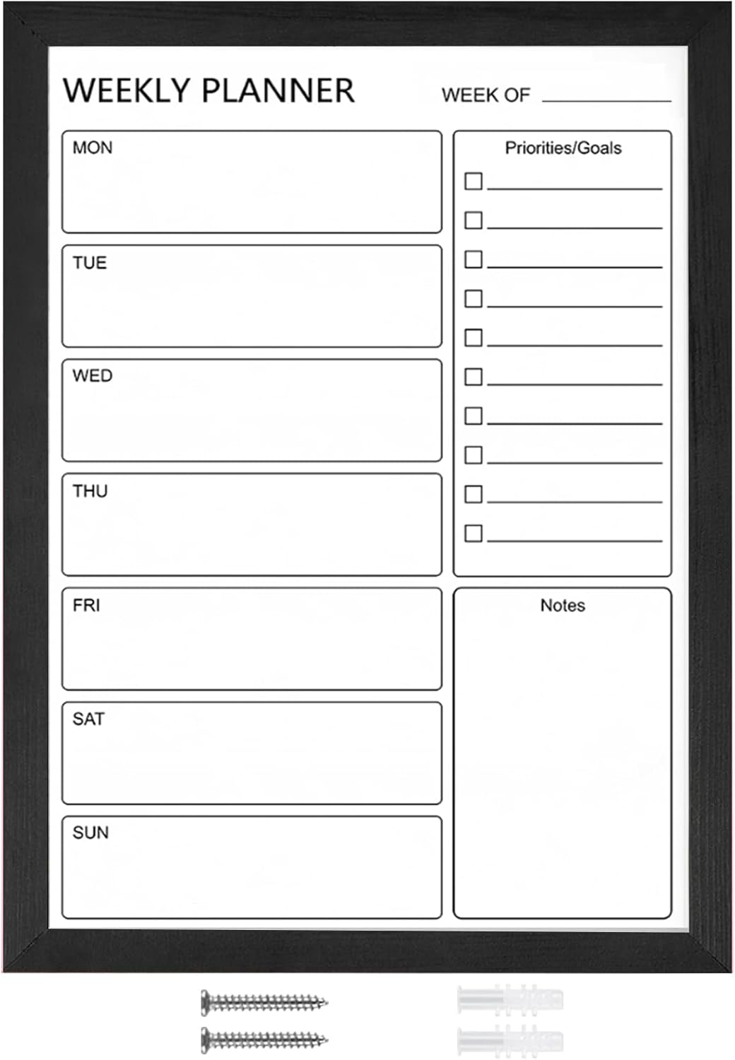 Dry Erase White Board Weekly Calendar Board, Magnetic Whiteboard for Wall,13“x17 Solid Wood Rustic Brown Framed Message Board, Planner Board for Office, Home, School(Weekly-BB-RB-3343)