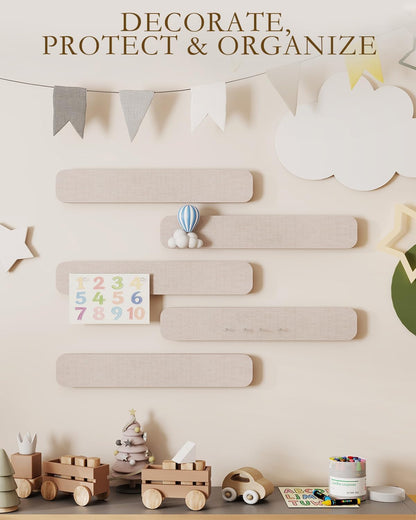 JBER Felt Strip Board 5 Pack 13"x2", Cork Board Alternative Pin Bulletin Board, Self-Adhesive Vision Board with 25 Push Pins for Walls, Office & Home Decor(Light Camel)