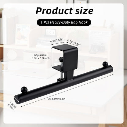 1 Pack Under Desk Bag Hook,Heavy Duty Adjustable Clamp On Hanger for Backpack Purse,Space Saving Organizer for Office Desk,Classroom,Dorm Room(Black)