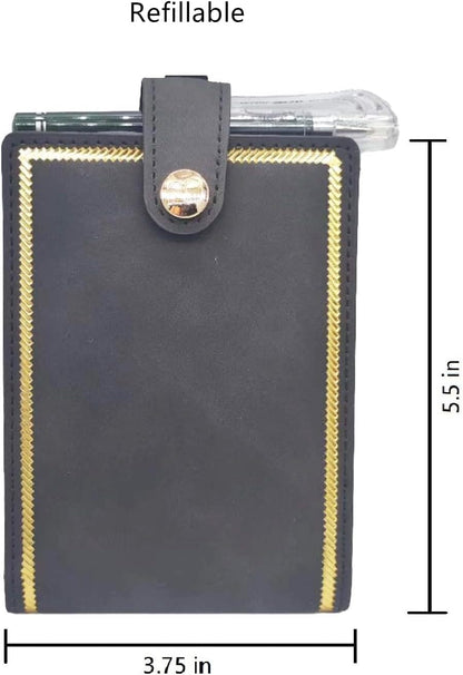 PU Leather Lanyard Meeting Notebook Neck Hanging Notepad with ID Slot and Pen, 3.5X5.1inch, Black