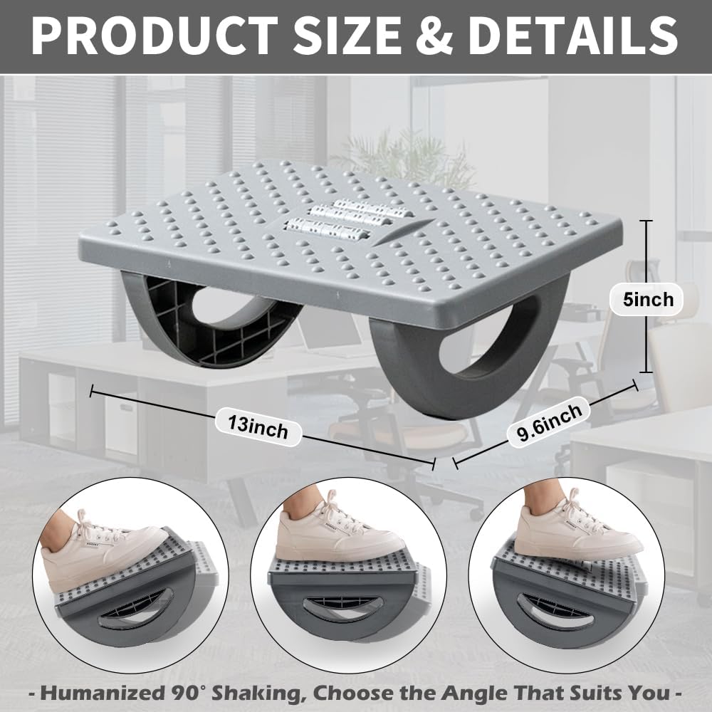 CasaZenith Foot Rest for Under Desk at Work - Ergonomic Foot Stools for Under Office Desk - Rocking Footrest with Roller Massager - Leg Rest for Chair, Computer Gaming -13" L x 9.6" W x 5" H