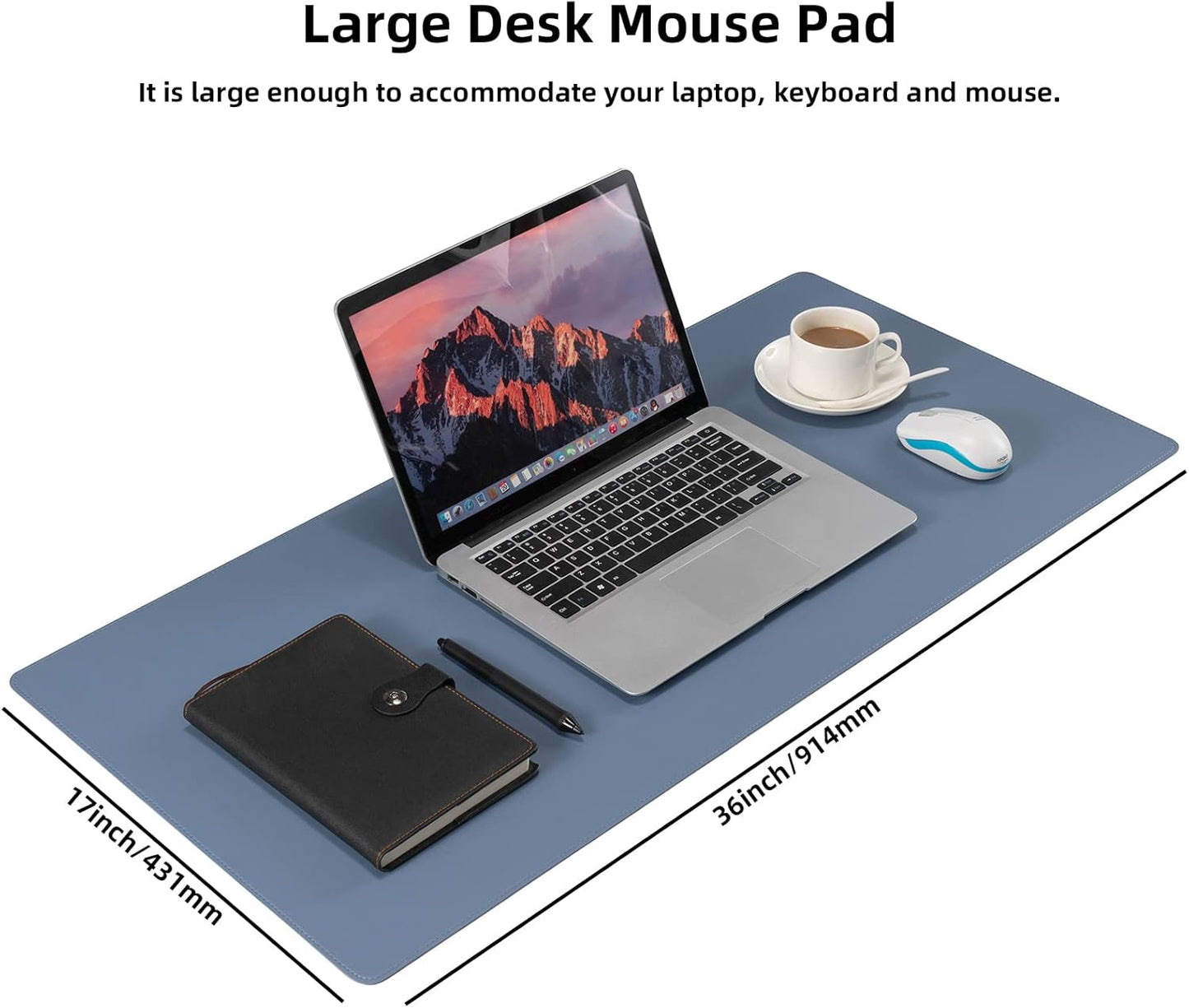 Leather Desk Pad,Wolaile 36x17 inch Large Mouse Pad,Waterproof Non-Slip Writing Desk Blotter,Computer Mat Desktop Protector for Office Home,Black