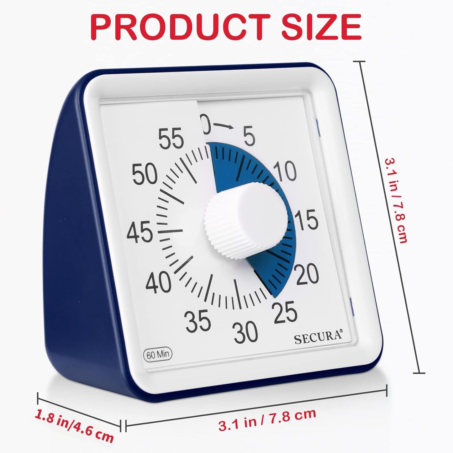 Secura 60-Minute Visual Timer, Classroom Timer, Countdown Timer for Kids and Adults, Time Management Tool for Teaching (Blue & Blue)