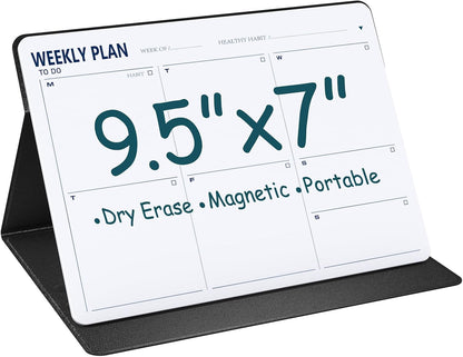 Magnetic Weekly Dry Erase Board,Portable Weekly Planner Whiteboard,Desktop Weekly Calendar White Board,to do List White Board 9.5"x7" Schedule Board Message Board for Office Home School (Black)