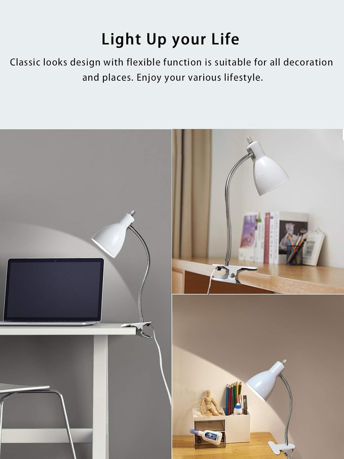 Desk lamp Eye-Caring Table Lamps, 360°Rotation Gooseneck Clip on Lamp Reading Light Portable Reading Book Light Clamp Study Desk Lamps for Bedroom and Office Home Lighting (Black)