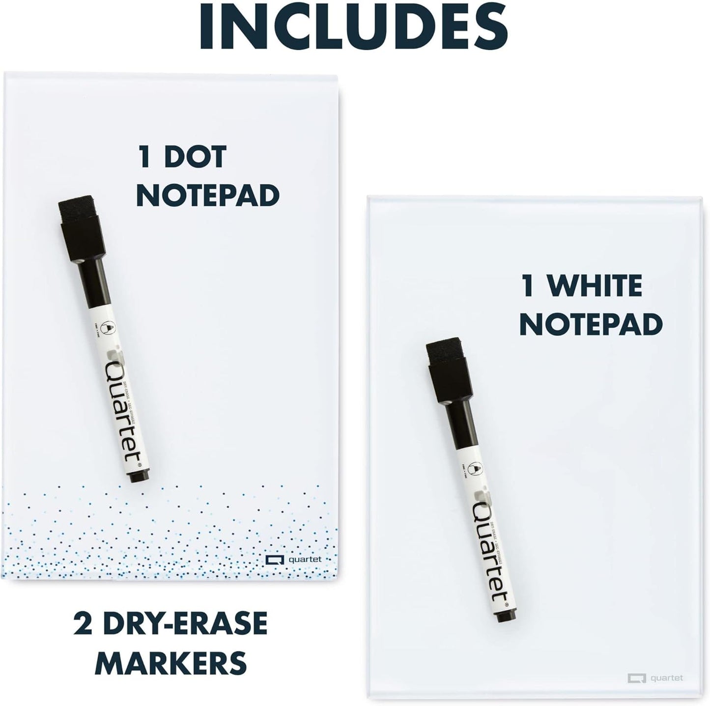 Quartet Glass Desktop Notepad, 9" x 6", Whiteboard, Dry Erase Surface, Dot/White, 2 Pack (GDP96D)