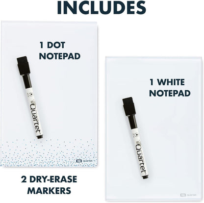 Quartet Glass Desktop Notepad, 9" x 6", Whiteboard, Dry Erase Surface, Dot/White, 2 Pack (GDP96D)