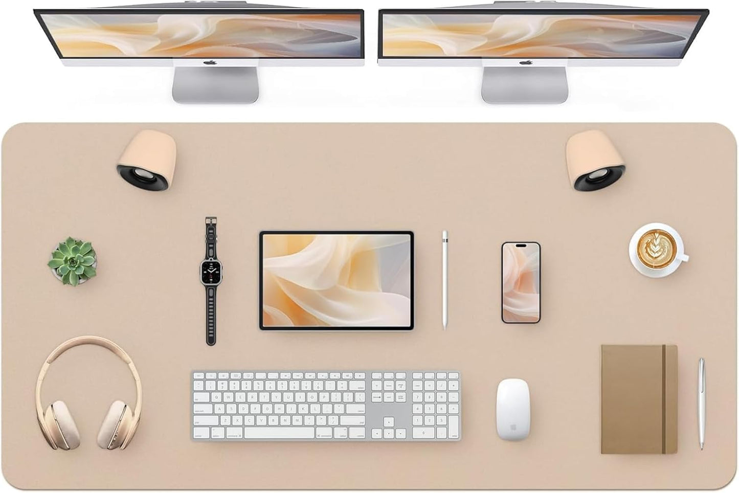 Bloss Leather Desk Pad and Keyboard Wrist Rest, Large Mouse Pad + Keyboard Pad+Mouse Wrist Support, Non-Slip Desk Mat Protector for Office, Home(31.5×15.7 Inches,Beige) - Colors A
