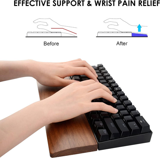 Linkidea Wooden Keyboard Wrist Rest for 61Keys 60% Compact Keyboard, Compact Gaming Mechanical Keyboard Wrist Rest Hand Palm Pad, for Office, Computer, Laptop Typing, Gaming (Black Walnut)