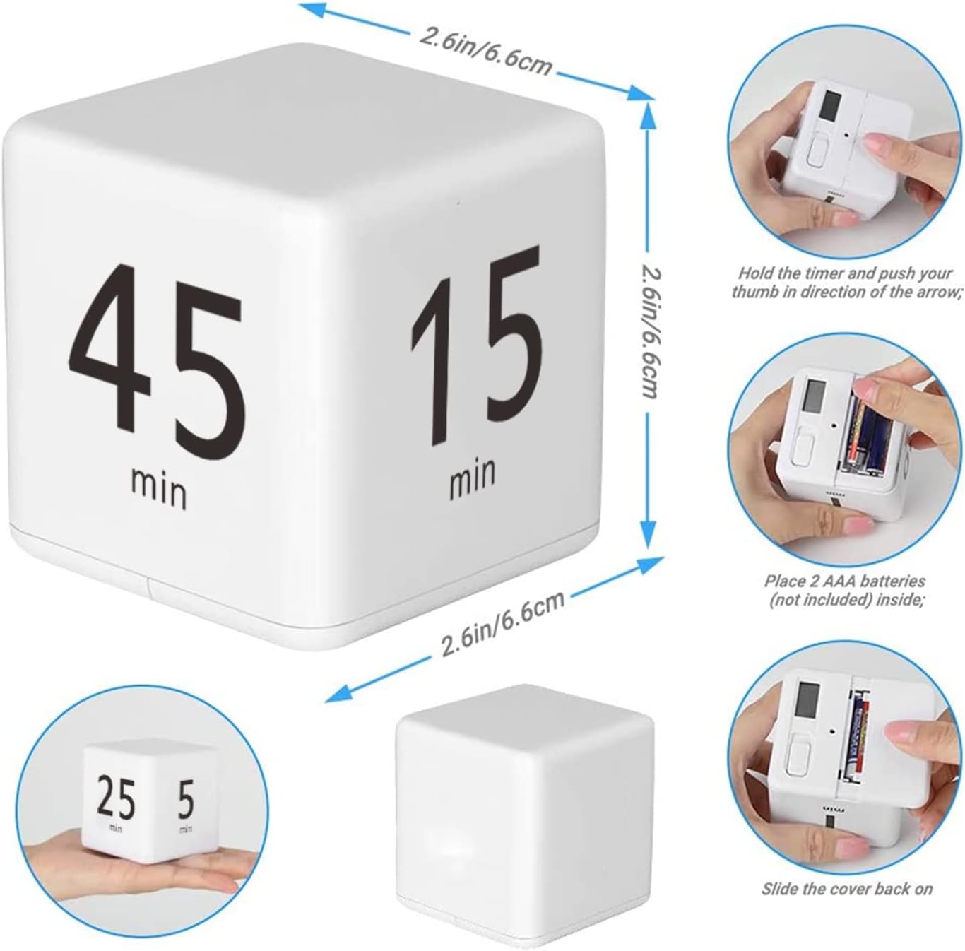 Cube Timer, Productivity Visual Timer 1/3/5/10 Minutes Preset, Desk Portable Rotating Multi Timers for ADHD Time Management Work Study Cooking Workout School