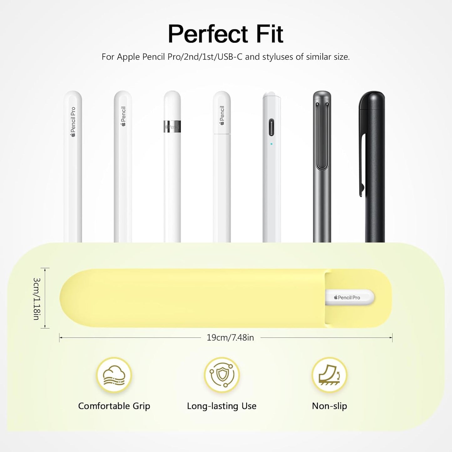 MoKo Pencil Case Holder, Adhesive Silicone Pencil Protected Sleeve Compatible with Apple Pencil Pro/ (USB-C)/ 1st/ 2nd Generation, Similarly Sized Styluses Accessories, Black