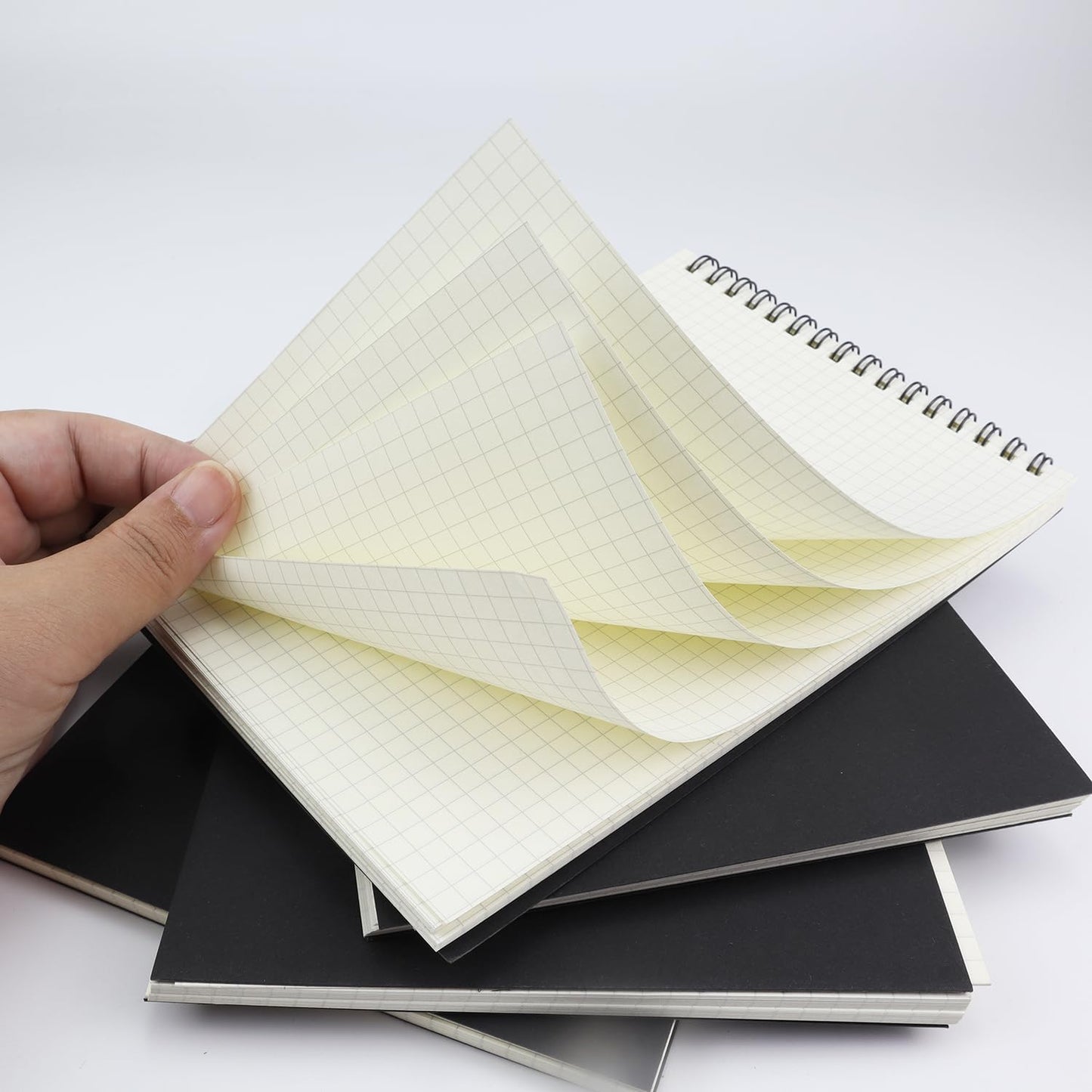 4 Pack Graph Paper Notebook, A5 Top Wirebound Grid Spiral Notebook 5.8" x 8.3",60 Sheets,5mm x 5mm Grid Paper,Grid Notepad for Students, Math, Engineering (4 Colors)