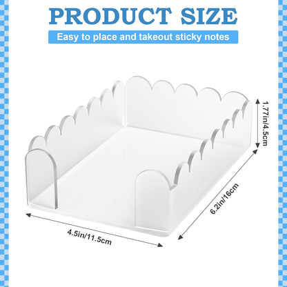 1 PC Scalloped Acrylic Sticky Note Holder 3"x3" Crystal Clear Sticky Note Holder Dispenser for Classroom, Desk Organizer Accessories for Dorm Room, School Office Necessities