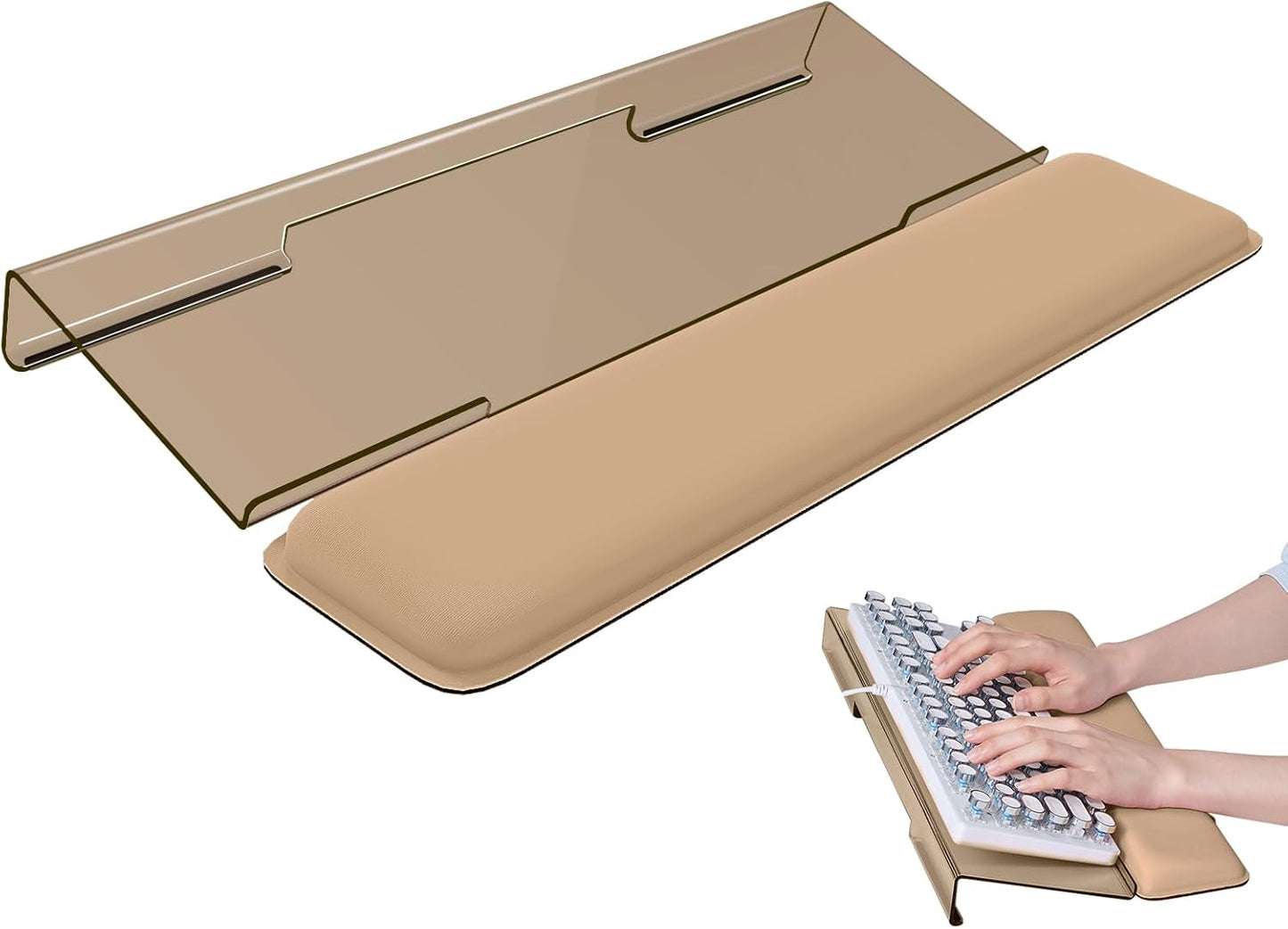 Laborio Computer Keyboard Stand for Desktop, Keyboard Riser Wrist Rest Holder for Easy Typing, Office Desk, Home, School Accessories(Coffee)