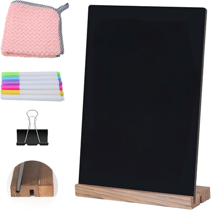 7.9x5.1 Desktop Chalkboard Sign with Wood Base, Message Board Menu Board Chalkboard for Shop Wedding Kitchen Home Party (3 Pack 7.9x5.1)