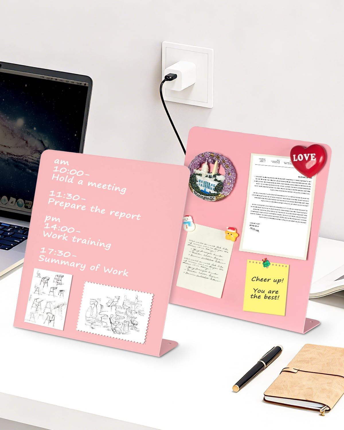Magnet Board - Pink, 11 x 12.6 x 2.4 in, Standing Magnetic Board for Desk, Magnetic Display for Memos, Photos & Documents, Bulletin Board for Home Office School Kitchen Table Supplies(PK-FX2832-1P)