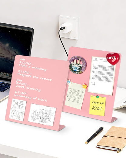 Magnet Board - Pink, 11 x 12.6 x 2.4 in, Standing Magnetic Board for Desk, Magnetic Display for Memos, Photos & Documents, Bulletin Board for Home Office School Kitchen Table Supplies(PK-FX2832-1P)